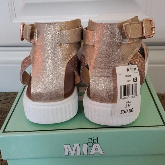 Girls Mia Girl Mylae Sandals Size 12 13 1 2 3 Rose Gold Glitter Velcro NWT - Picture 3 of 4